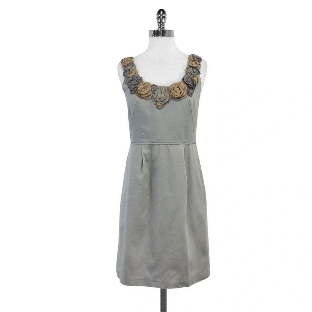 Anthropologie Baraschi Grey Dress Floral Neckline - Picture 2 of 5